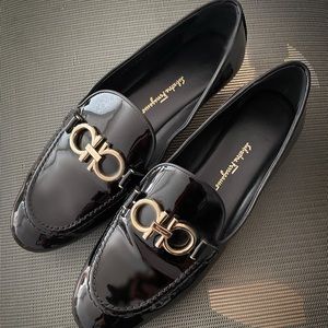 Salvatore Ferragamo Trifoglio Patent Leather Loafers, Black patent